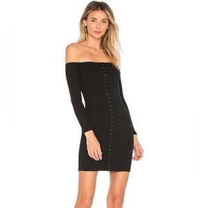 BY THE WAY Black Hook And Eye Ribbed Off The Shoulder Bodycon Dress